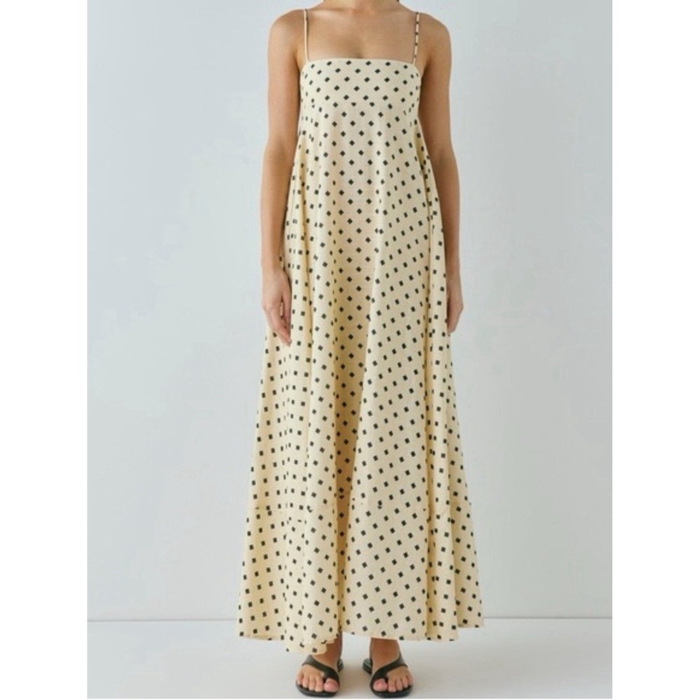 Vrg Girl NWT Behati Maxi Dress Square Linen Blend Polka Dot Women's Size 12